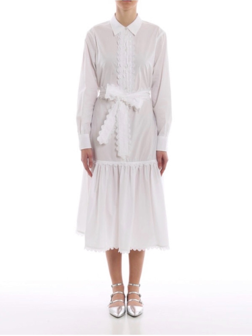 Tory Burch White Cotton Ruffle Button Front Shirt Dress Size 12 MISSING THE BELT